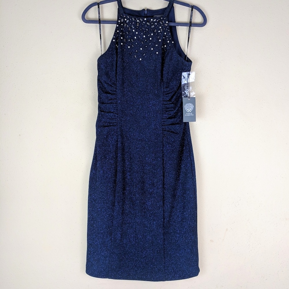 Vince Camuto Glitter Knit Ruched Sheath Dress 6